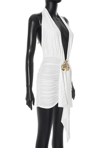 Halter-Neck Ruched Mini Dress