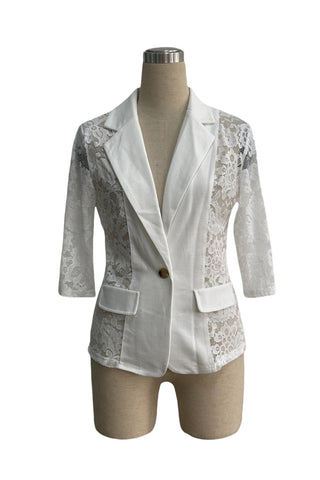 Lace-Trimmed Blazer with Open Front Design