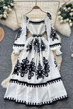 Printed Puff Sleeve Casual Dress
