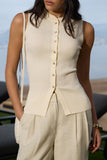 Button-Front Ribbed Tank Top