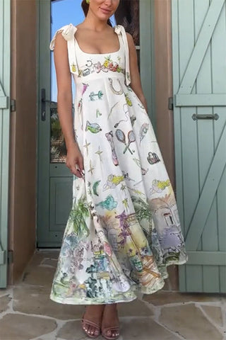 Illustrated Print Casual Dress