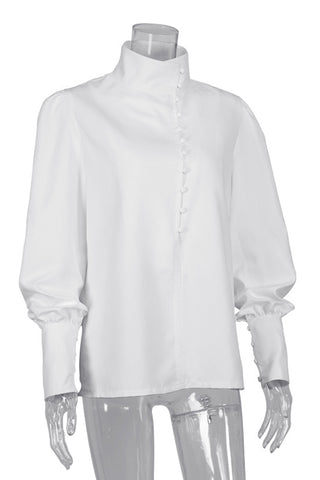 High Collar Button-Up Blouse