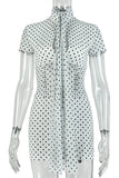 Polka Dot Skirt Set with Tie Neck