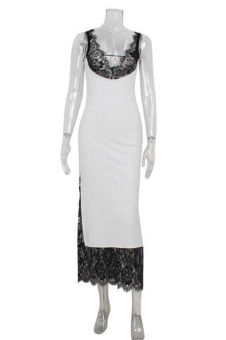 Lace-Trim Sleeveless Midi Dress