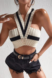 Halter Neck Striped Crop Top