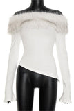 Off-Shoulder Fur Trim Blouse