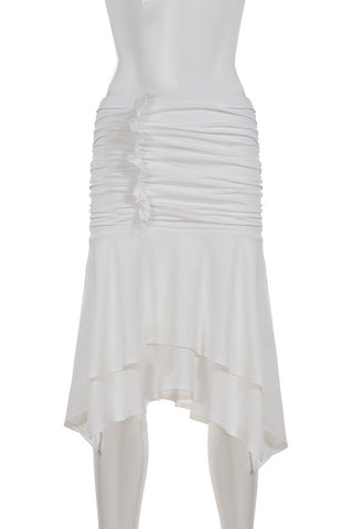 Ruched Midi Skirt with Asymmetrical Hem