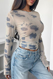 Long Sleeve Tie-Dye Mesh Top