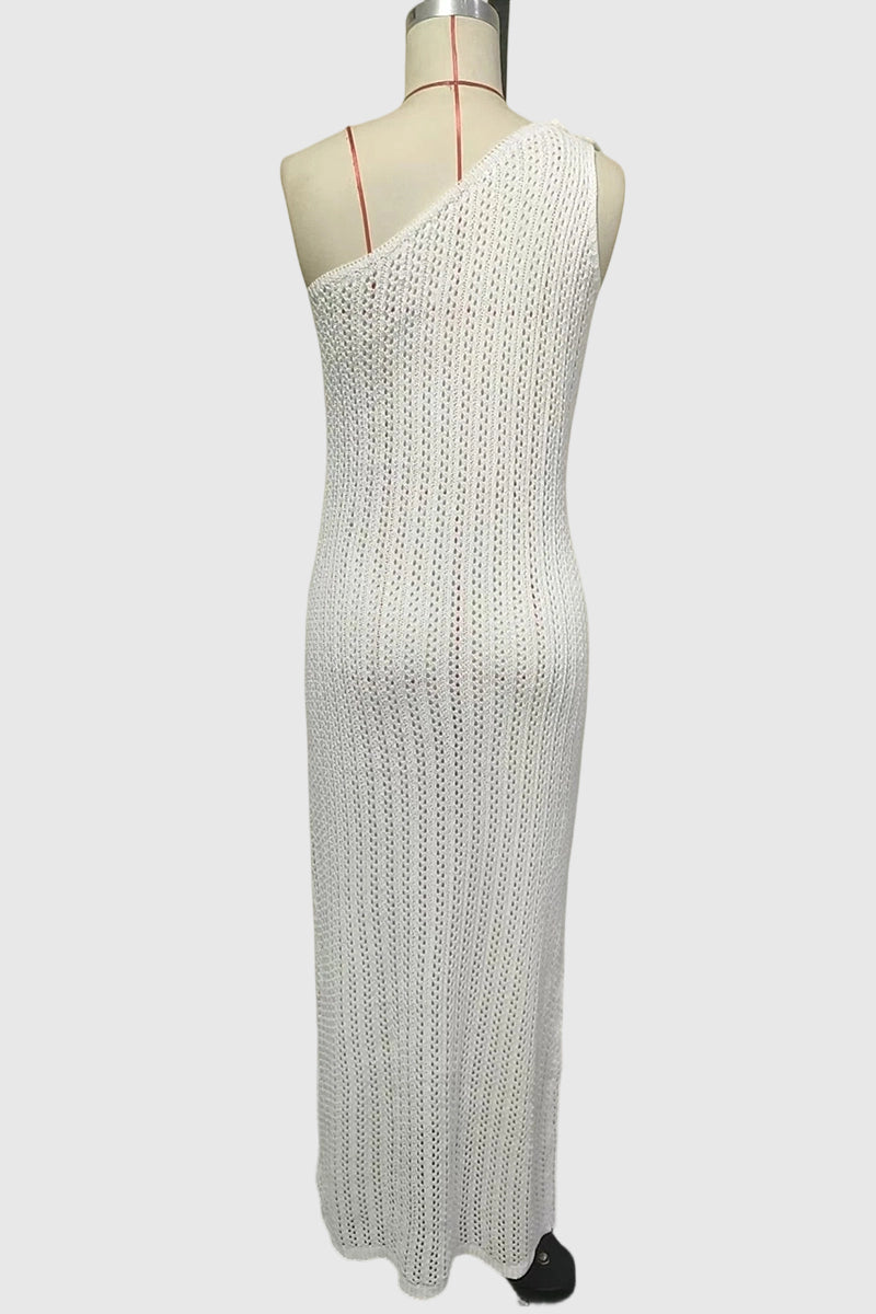 Crochet One-Shoulder Casual Dress