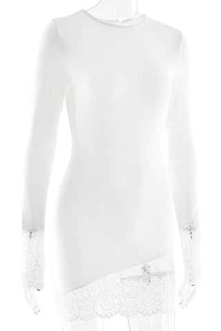 Lace-Trim Asymmetrical Mini Dress