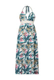 Tropical Print Halter Maxi Dress