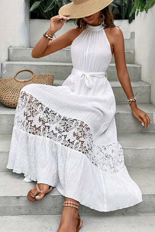 Lace Trim Halter Maxi Dress