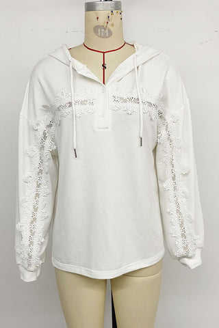 Lace-Accent Hoodie Sweatshirt