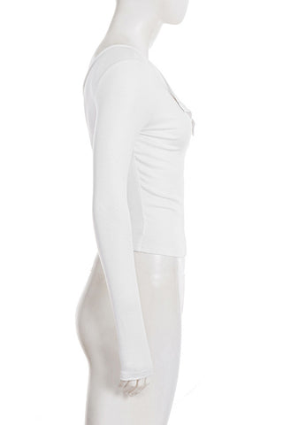 Asymmetric Button-Detail Long Sleeve Top