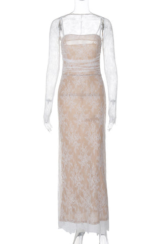 Long Sleeve Lace Overlay Maxi Dress