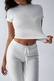 Short-Sleeve Crop Top and Pants Set