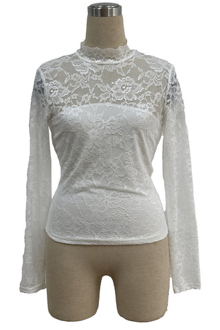 Elegant Lace Long-Sleeve Blouse