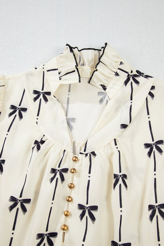 Bow Print Ruffle Mini Dress
