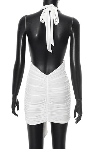 Halter-Neck Ruched Mini Dress