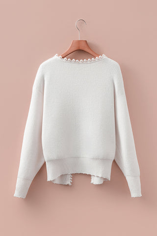 Pearl-Embellished Open Front Cardigan