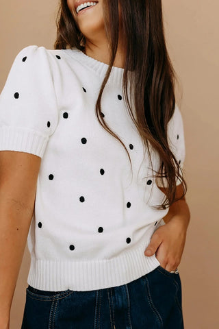 Polka Dot Bubble Short Sleeve Sweater