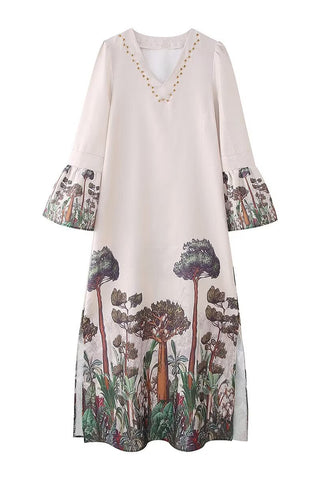 Nature Print Bell Sleeve Dress