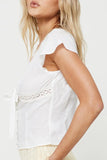 Lace-Trimmed Tie-Front Blouse