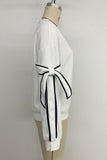 Bow-Accent Striped Sleeve Sweatshirt