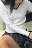 V-Neck Cable Knit Sweater