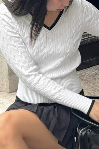V-Neck Cable Knit Sweater