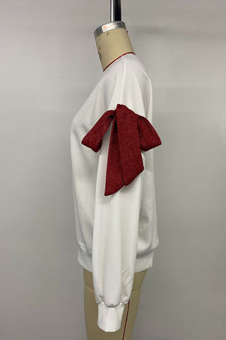 Bow Accent Sweatshirt with Balloon Sleeves