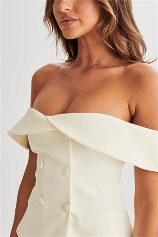 Pleated Off-Shoulder Blazer Dress