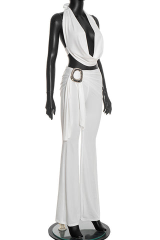 Halter-Neck Belted Pants Set