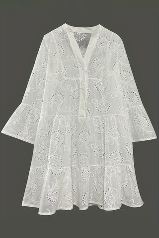 Eyelet Button-Front Casual Dress
