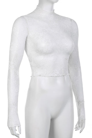 Long-Sleeve Lace Turtleneck Crop Top