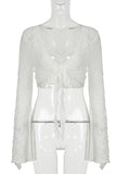 Lace Tie Front Bell Sleeve Cover-Up
