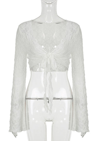 Lace Tie Front Bell Sleeve Cover-Up