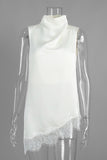 Lace-Trim High-Neck Asymmetrical Tank Top