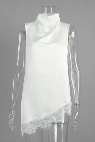 Lace-Trim High-Neck Asymmetrical Tank Top