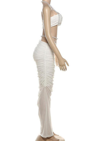 Pearl-Embellished Skirt Set