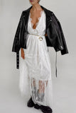 Plunge Neck Lace Maxi Dress