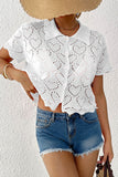 Button-Front Casual Crochet Blouse