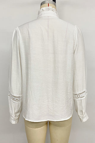 Lace-Trim Ruffle Neck Blouse