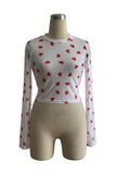 Heart Pattern Sheer Long Sleeve Tee