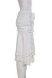 Ruched Midi Skirt with Asymmetrical Hem