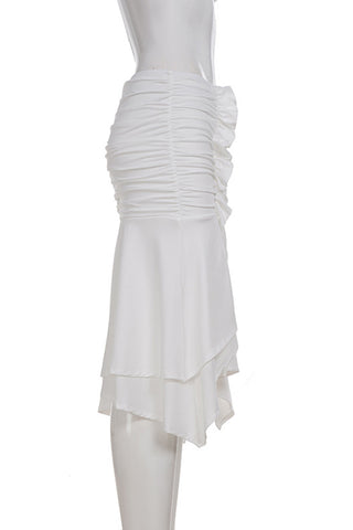 Ruched Midi Skirt with Asymmetrical Hem