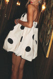 Polka Dot Strapless Casual Dress