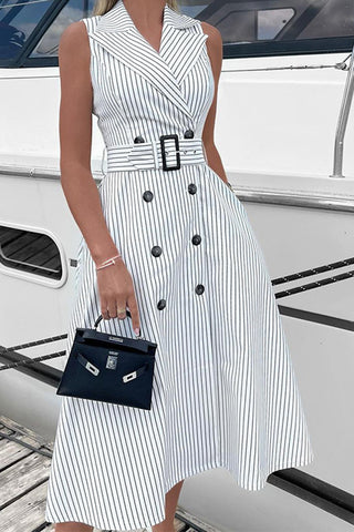 Double-Breasted Stripe Midi Dress