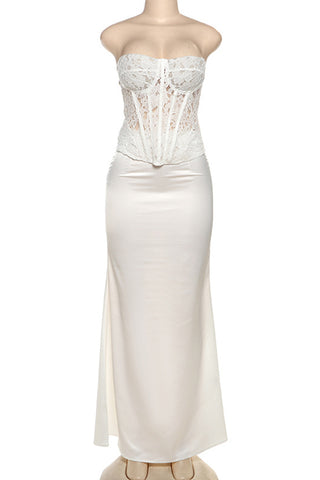 Lace Strapless Corset Top & Satin Skirt Set