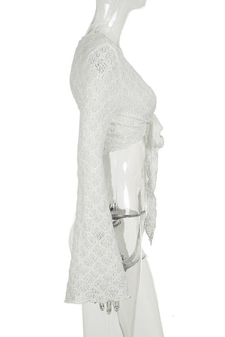 Lace Tie Front Bell Sleeve Cover-Up
